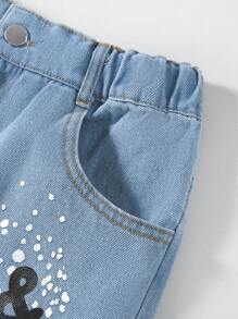 Tween Girls' Street Style Butterfly Print Jeans With Slogan And Flare Leg,Holiday,Summer,Travel - Medium Wash - View 4