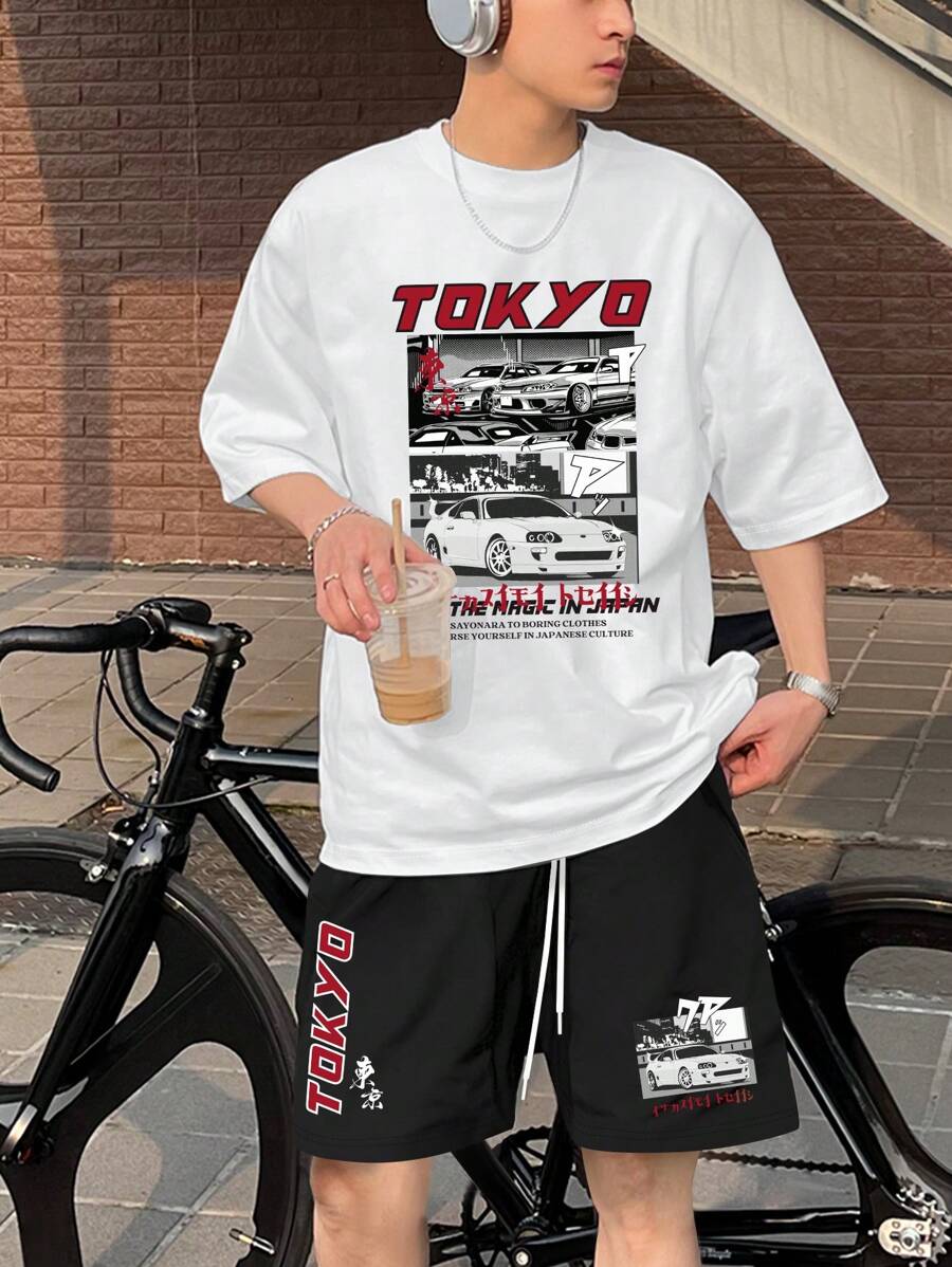 Herren T-Shirt & Shorts Set Tropenprint - Sommer Strand Freizeit Outfit