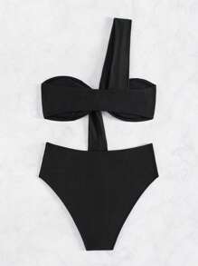 SHEIN Swim 女士单肩垂坠比基尼套装 夏季海滩