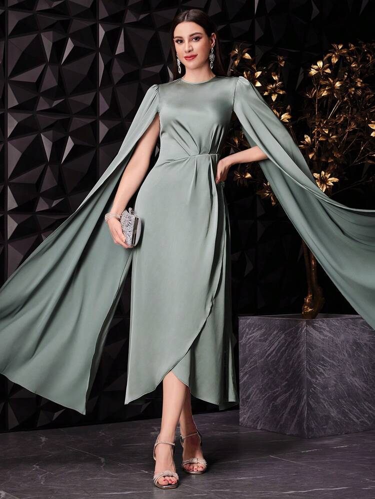 Women's Round Neck Ultra Long Sleeve Dress Long Evening Dresses