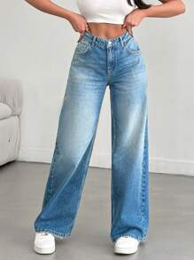 EURMUSE Casual Wide-Leg Jeans - Medium Wash - View 3