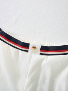 SHEIN 2pcs/Set Young Boys' Casual And Sporty Colorful Striped Trim Short Sleeve Shirt With Lapel And White Shorts With Striped Trim For Daily Wear, School, Sports, Spring And Summer Seasons - Multicolor - View 6