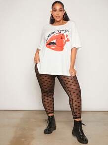 SHEIN CURVE+ Plus Size Women's Heart-Shaped Mesh Pants - Black - View 3