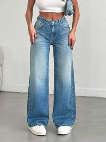 EURMUSE Casual Wide-Leg Jeans - Medium Wash - View 7