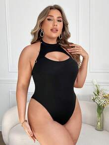 Celure Kích thước lớn Của phụ nữ Xu hướng: Cắt giảm Quần bó Không tay Áo liền quần chặt - màu đen - Xem 5