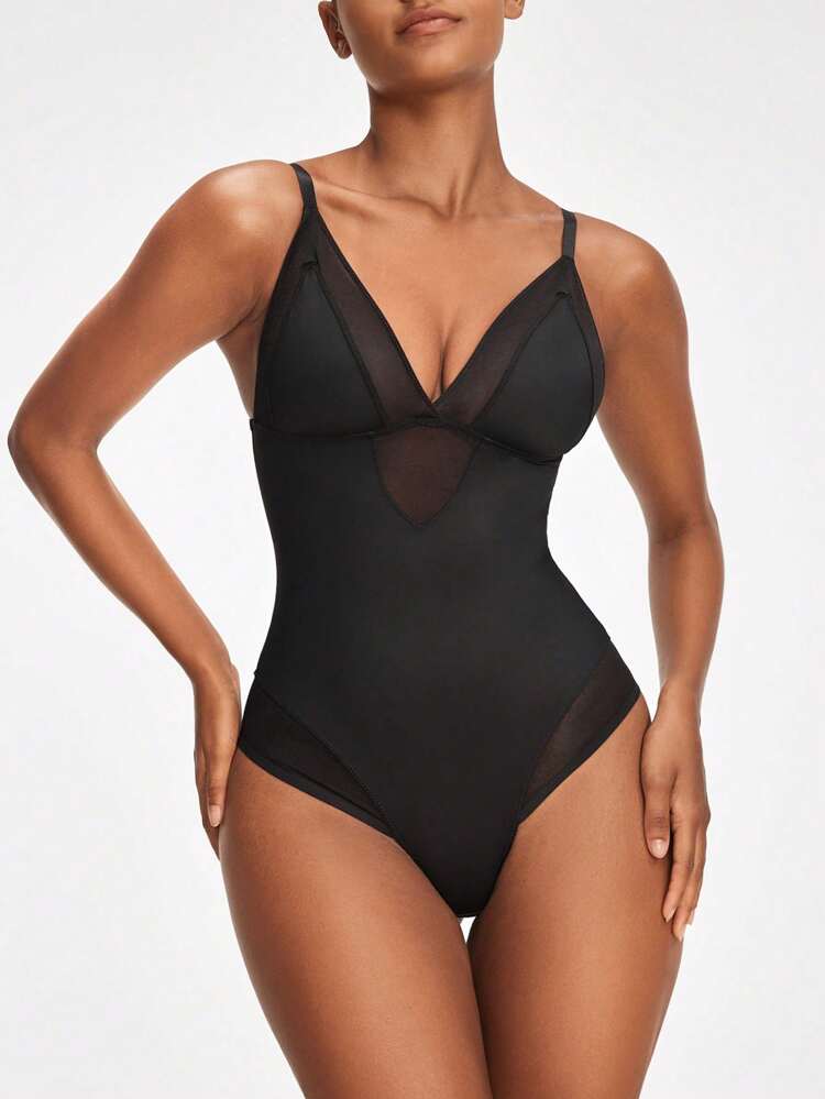 Women's Mesh Splicing Thong Bodysuit Shapewear