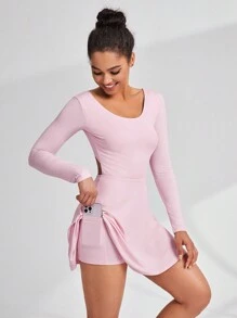 CourtClass Women's Hollow Out Back Long Sleeve Sports Dress,Women Tennis Outfitathletic Dress