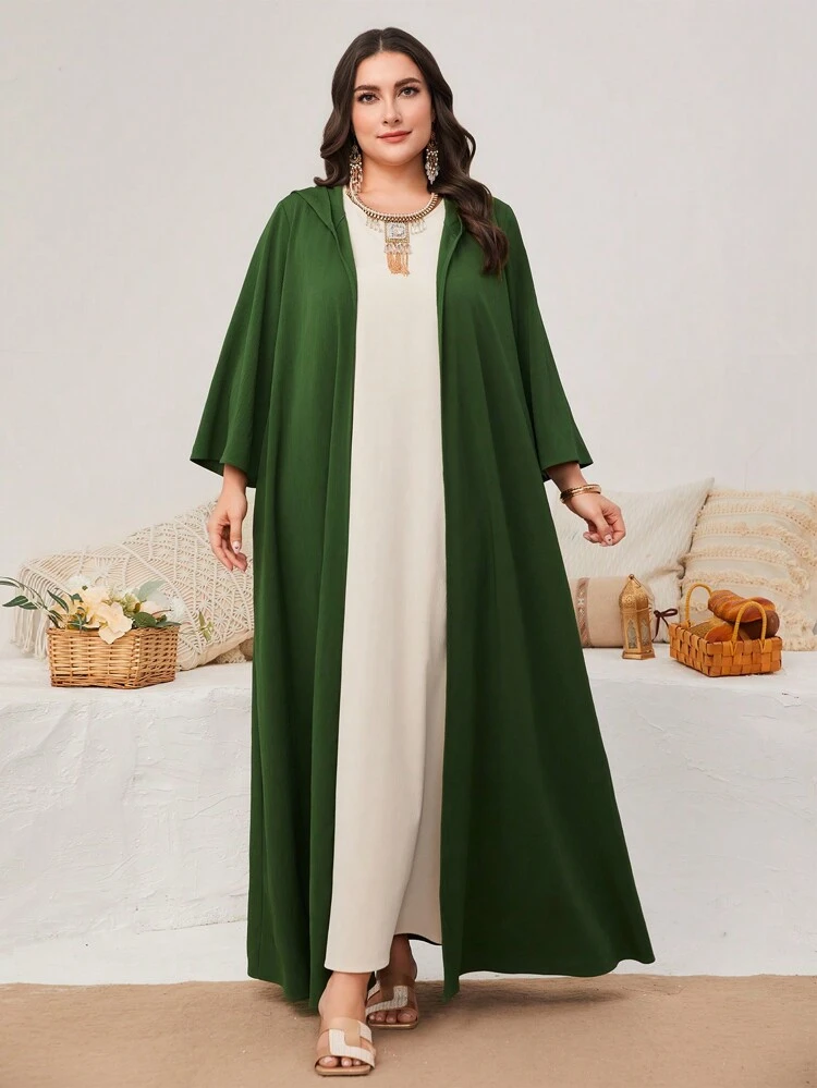 Plus Size Sleeveless Round Neck Dress With Hoodie Two-Piece Abaya Set 2 Piece Set Fall Cloth For Women