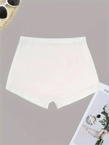 Women Casual Solid Color Elastic Waist Shorts - White - View 2
