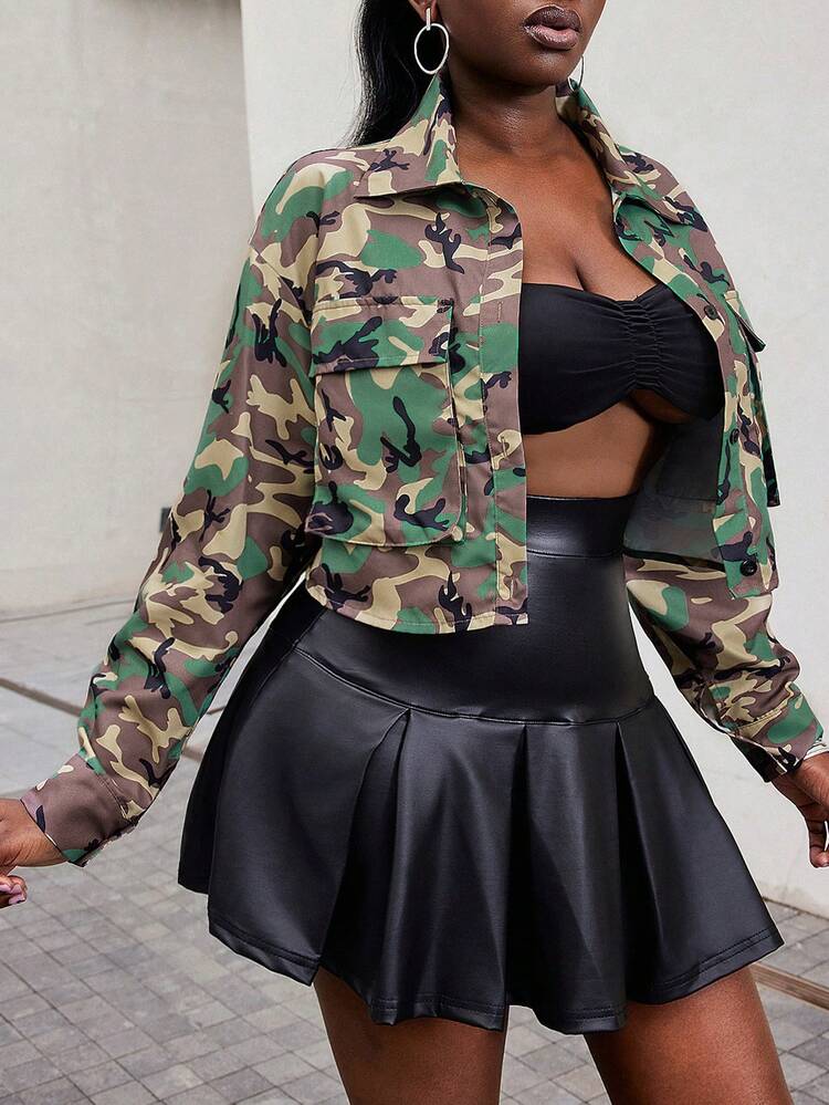 Women's Camouflage Print Cropped Shirt