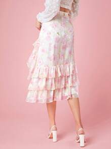 Enchnt 女款印花荷葉邊下擺半身裙 - 杏色 - 查看 3