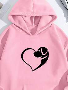 SHEIN EZwear 女款卡通印花保暖連帽衣 - 粉色 - 查看 3