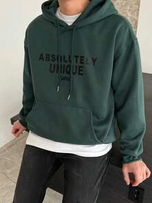 DAZY Nam Slogan In Dây rút Hoodie - màu xanh lá - Xem 3