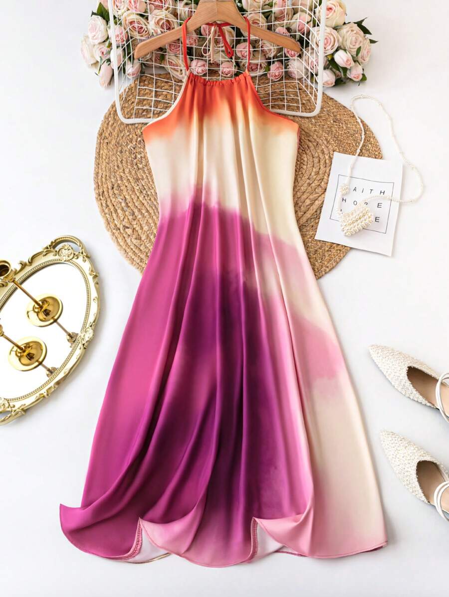 SHEIN Unity Plus Size Color-Block Halterneck Loose Dress - Purple - View 1