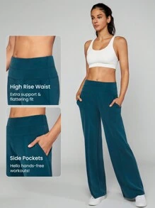 GLOWMODE Modal Silk Touch Wide Leg High Waist Lounge Pants With Side Pockets Daily Casual Fall
