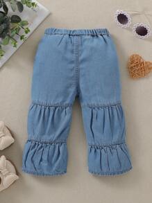 Baby Girl Blue Casual Cuffed Jeans