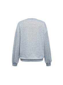 SHEIN LUNE Women's Round Neck Sweatshirt With Slogan And Leopard Heart Print - Grey - View 2