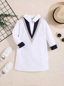 SHEIN Baby Boys' Loose Fit Long Robe With Three-Color Collar And Long Sleeves - Blue and White - View 7