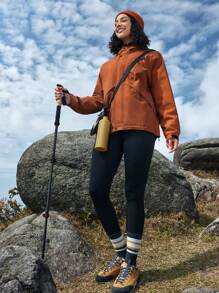 In My Nature Women's Zip Front Drawstring Hooded Outdoor Raincoat Jacket - Coffee Brown - View 4