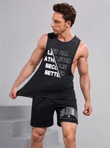Manfinity Sport Corelite Men Slogan Graphic Sports Tank Top Workout Tops - Black - View 1