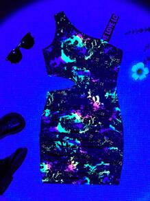 SHEIN Leap Crew 青少年女孩街头风格针织肩带运动连身裙 - 黑色 - 查看 1