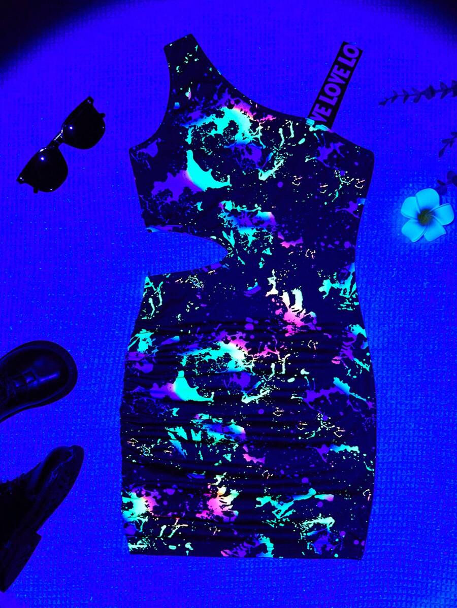 SHEIN Leap Crew 青少年女孩街头风格针织肩带运动连身裙 - 黑色 - 查看 1