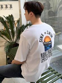 DAZY Men Cotton Letter Graphic Tee,Fall Clothes - White - View 8