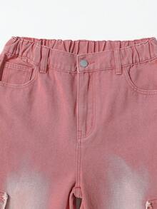 Thiếu niên Cô gái Mát mẻ Phong cách đường phố Đau khổ Màu hồng Eo đàn hồi Cargo Túi Lỏng lẻo phù hợp Quần legging thẳng - Hồng - Xem 5