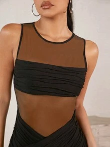 Hauture Women's Mesh Spliced Wrap Style Bodycon Dress