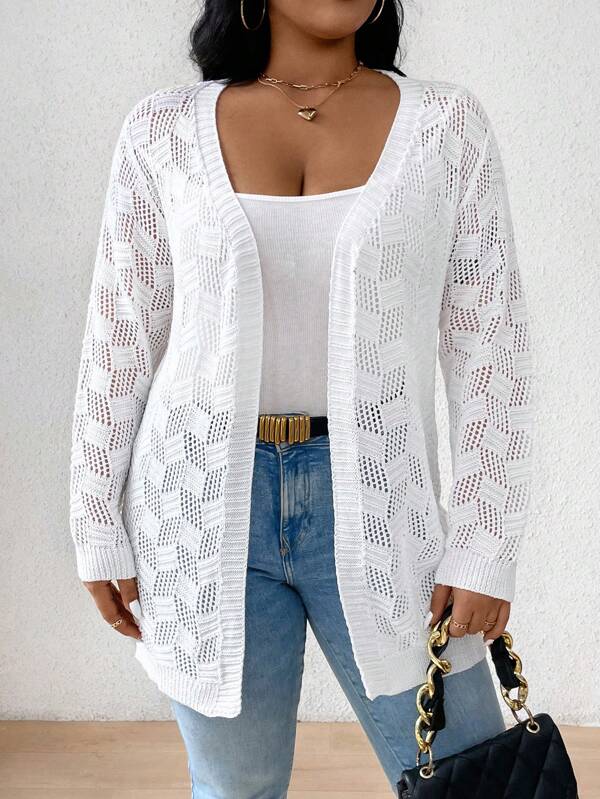 Franclia Plus Size Women's Hollow Out Long Sleeve Cardigan