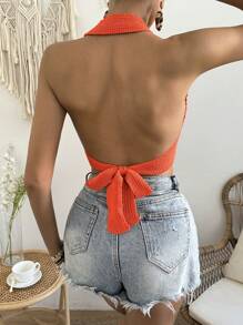 SHEIN Unity Women's Halter Neck Knitted Top - Orange - View 3