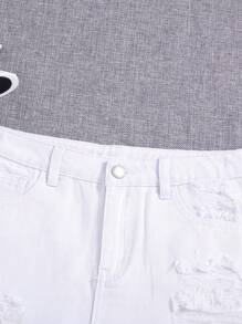 SHEIN Teen Girl Frayed Ripped Denim Shorts