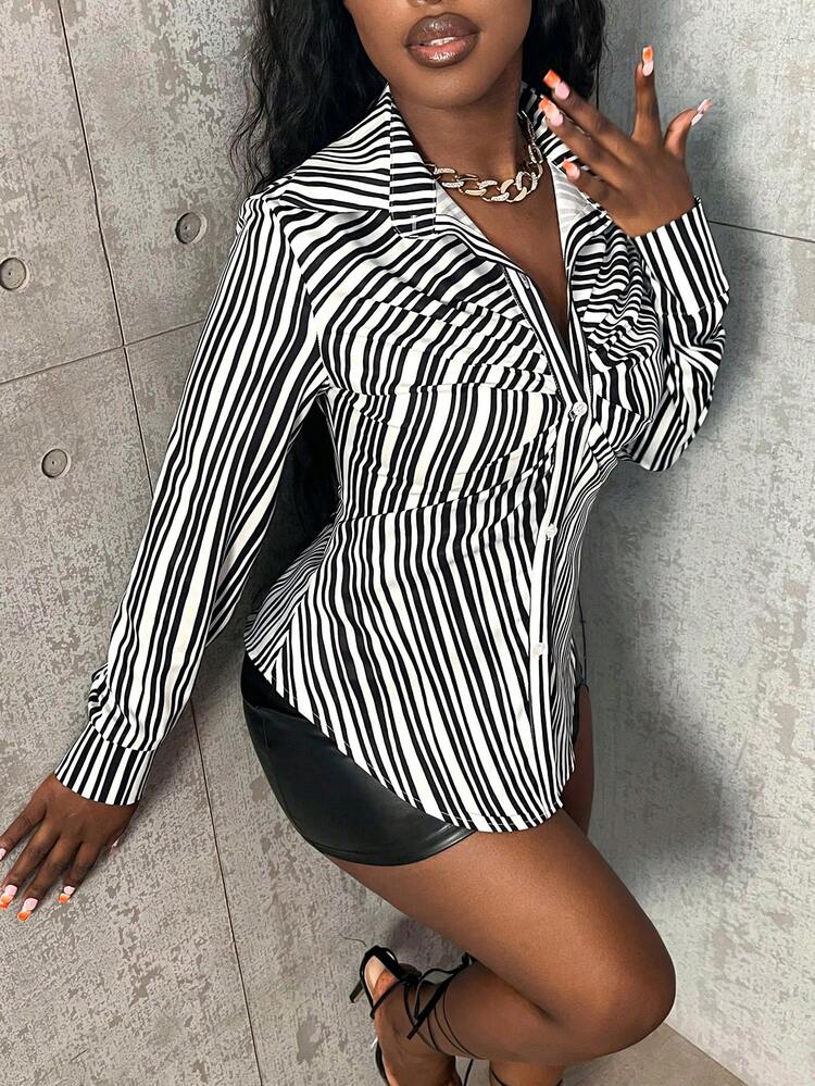 Ladies' Striped Slim Fit Shirt Fall Cloth For Women