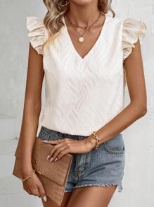 SHEIN Clasi Ladies' Texture Cap Sleeve Blouse - Apricot - View 1