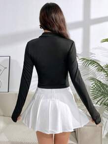 SHEIN Unity Solid Zip Up Asymmetrical Hem Jacket Fall Winter Cloth For Women - Black - View 2