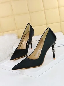 Kim loại trang trí Point Toe Stiletto gót tòa bơm, màu đen kim loại thanh lịch màu rắn bơm cao gót cho phụ nữ - màu đen - Xem 1