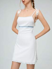 SHEIN Qutie Women's Patchwork Lace Spaghetti Strap Bodycon Dress