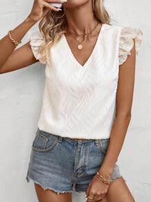 SHEIN Clasi Ladies' Texture Cap Sleeve Blouse - Apricot - View 5