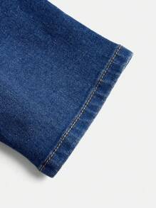 Teen Girls' Short Puff Sleeve Single Breasted Denim Romper - Medium Wash - View 3