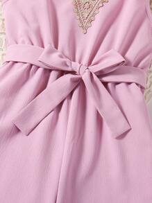 SHEIN Tween Girl Summer New Arrival Elegant V-Neck Flower Lace Jumpsuit - Pink - View 5