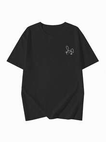 女士卡通图案印花短袖 T 恤 - 黑色 - 查看 3