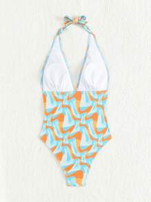 SHEIN Swim Summer Women'S Full-Print Halter One-Piece Swimsuit, Random Print - Multicolor - View 7