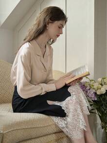 Simple Retro Của phụ nữ Màu thuần Đôi ngực Túi Giải trí Áo sơ mi - Màu Khaki - Xem 2