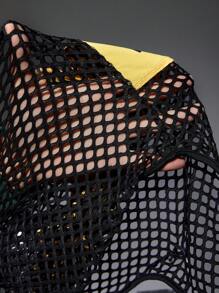 SHEIN ICON 女式字母細節肩帶網眼連身衣 - 黃色 - 查看 7