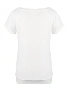 INAWLY Women's Plain V-Neck T-Shirt - White - View 2