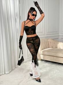 SHEIN ICON Pantalones Transparentes De Encaje Estilo Y2k Con Cintura Baja