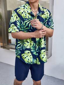 Manfinity RSRT 2 cái/bộ Nam Nhiệt đới Thực vật In Ngắn tay Áo sơ mi Bộ - Nhiều màu - Xem 5