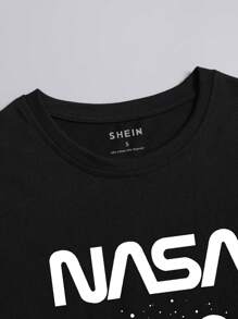 INAWLY 女式宇航员图案短袖 T 恤 女式上衣 - 黑色 - 查看 5