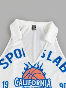 SHEIN EZwear Plus Size Basketball & Letter Print Tank Top For Summer-White - White - View 4