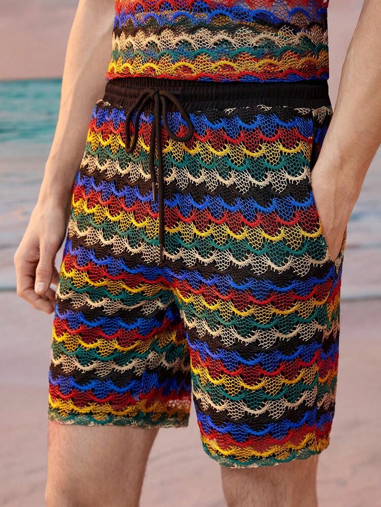 Men's Wave Stripe Weaving Casual Shorts